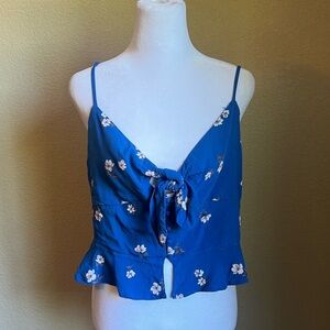 AMERICAN EAGLE blue floral keyhole crop tank top shirt | medium
